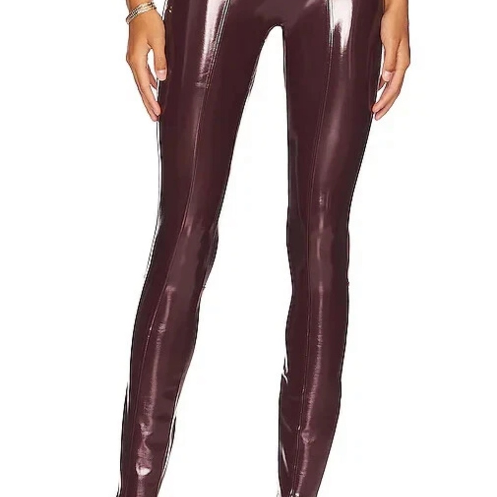 Spanx Womens Faux Patent Leather Leggings Burgundy Red Size Medium